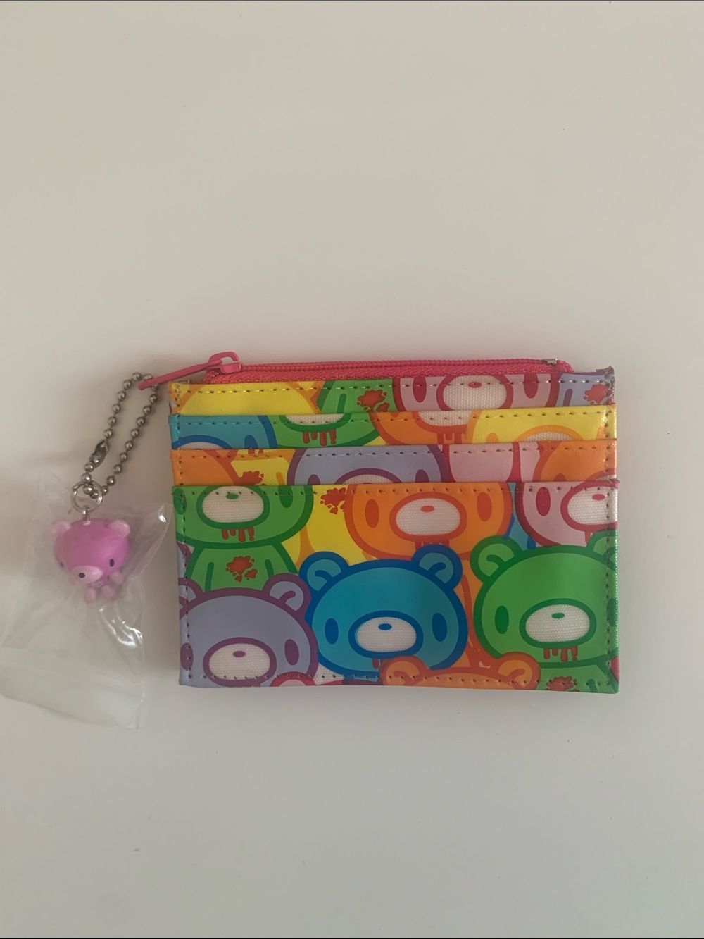 Gyaru Toki Rainbow Bear Card Holder with Pink Bear Charm